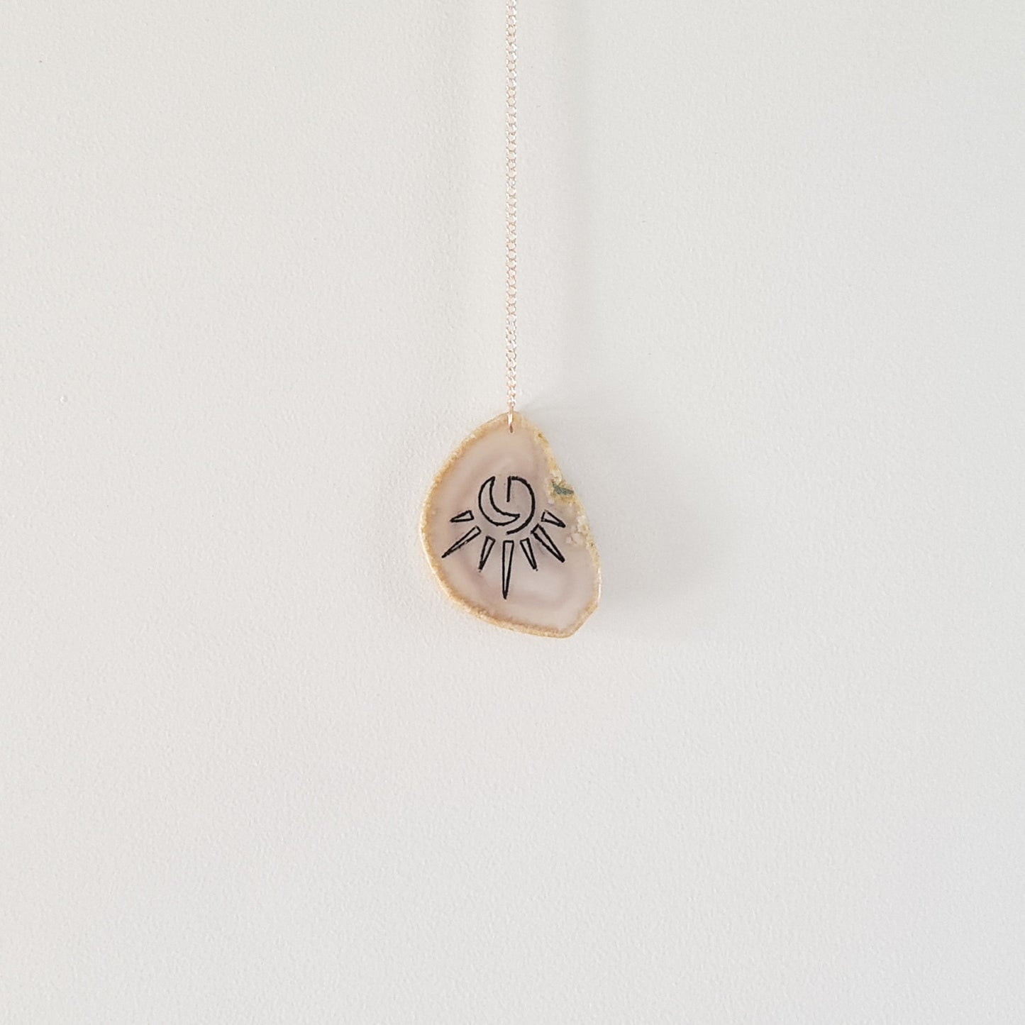 Sun & Moon Etched Grey Agate Wall Hanging
