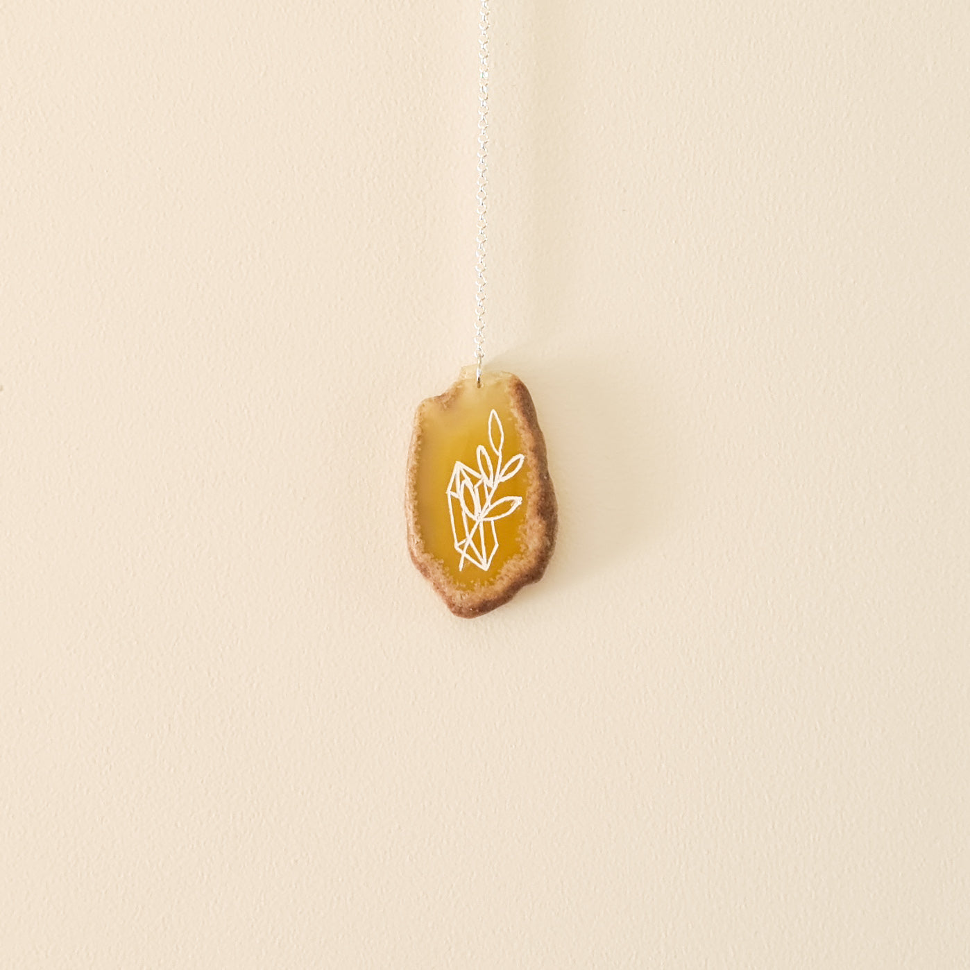Crystal & Foliage Etched Orange Agate Wall Hanging
