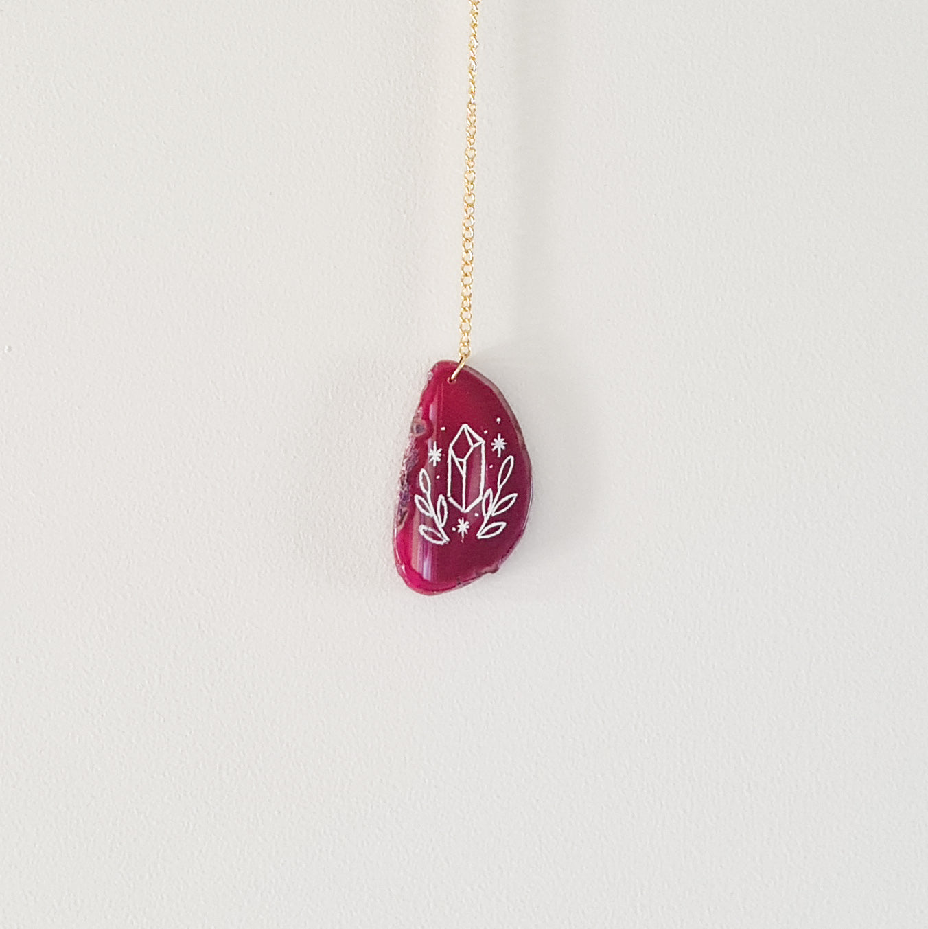 Crystal & Foliage Etched Pink Agate Wall Hanging