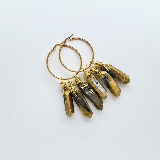 Gold Quartz Hoop Earrings