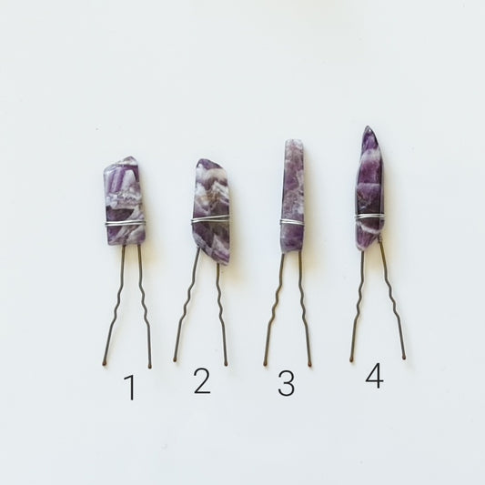 Chevron Amethyst Slab Hair Pin